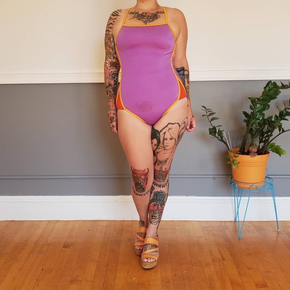 70s/80s Jantzen Purple Color Block Bathing Suit, M